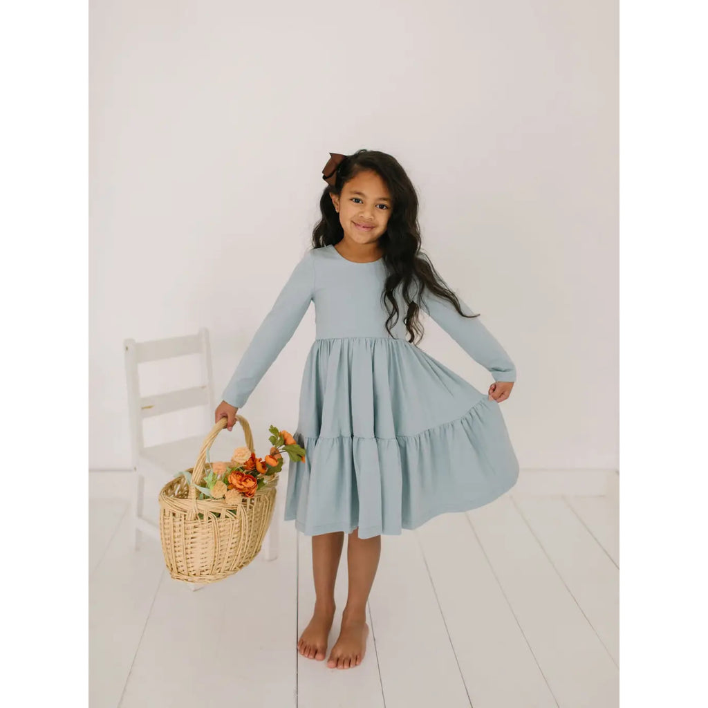 Gwendolyn Ruffle Dress in Dusty Blue