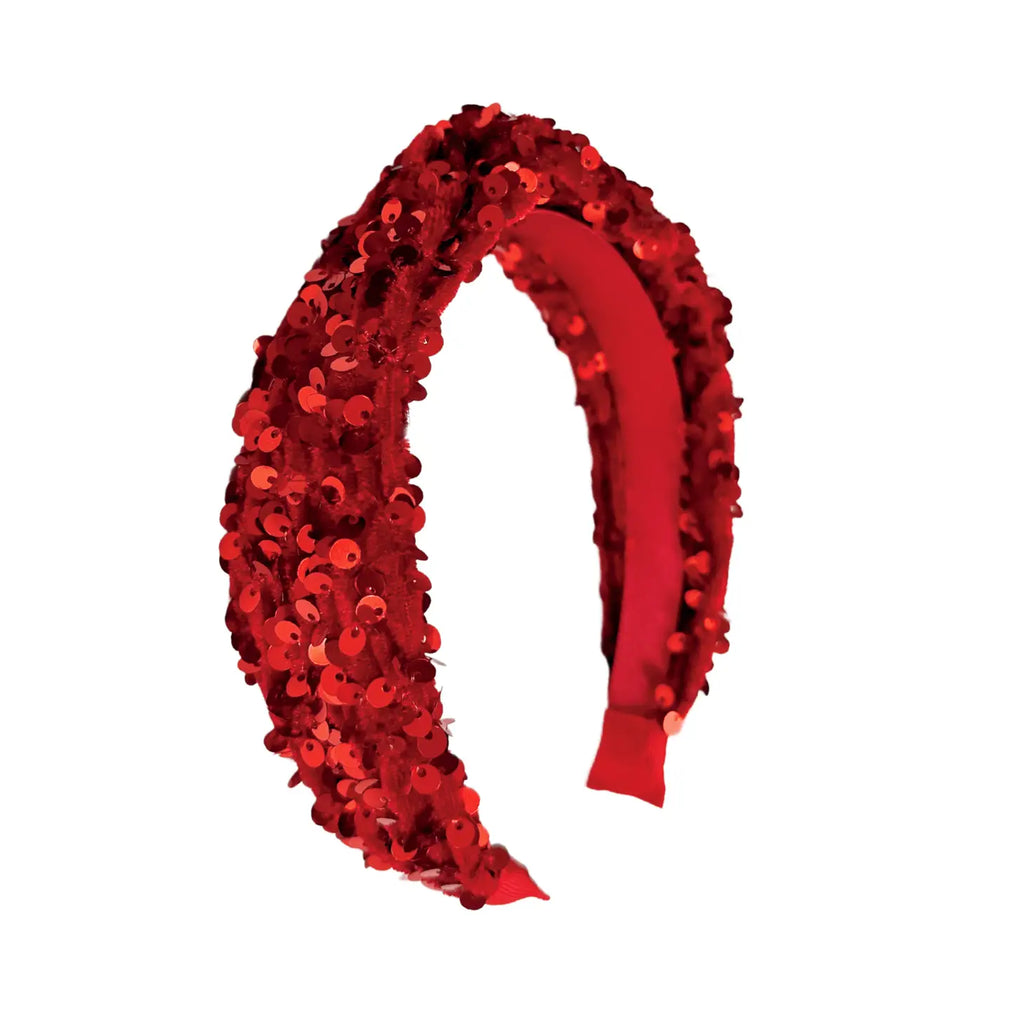 Sequin Velvet Headband || Red