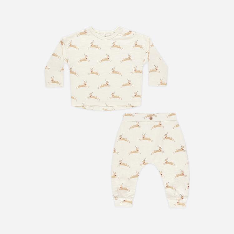 Long Sleeve Tee + Pant Set || Reindeer