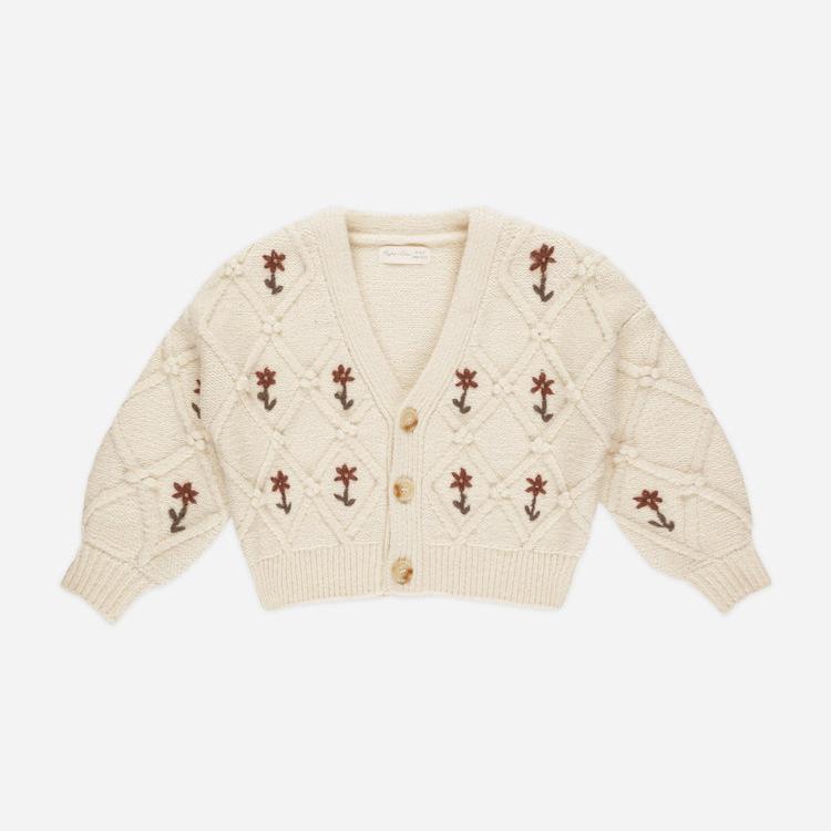 Boxy Crop Cardigan || Winter Floral Embroidery