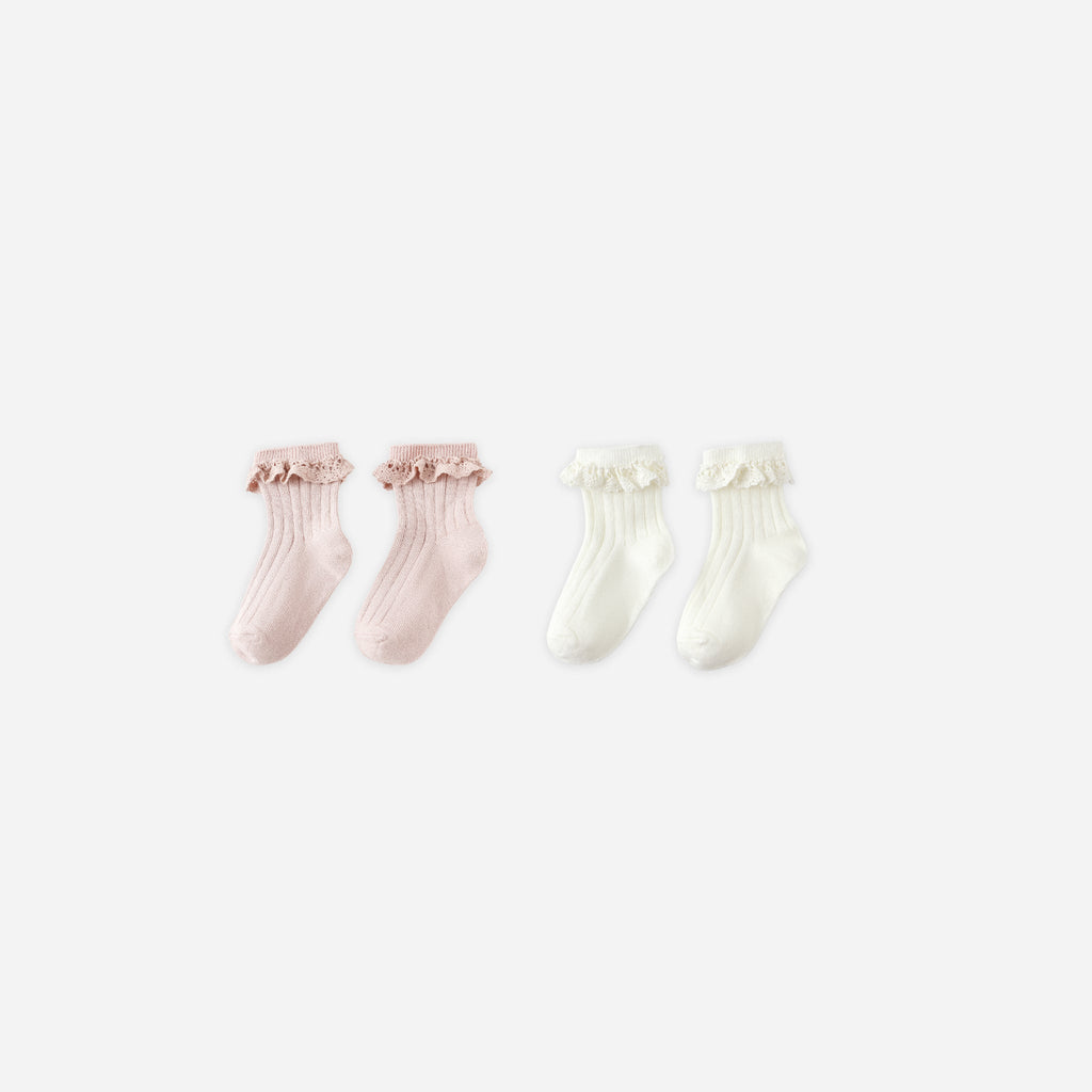 Lace Trim Socks, 2-Pack || Blush, Ivory
