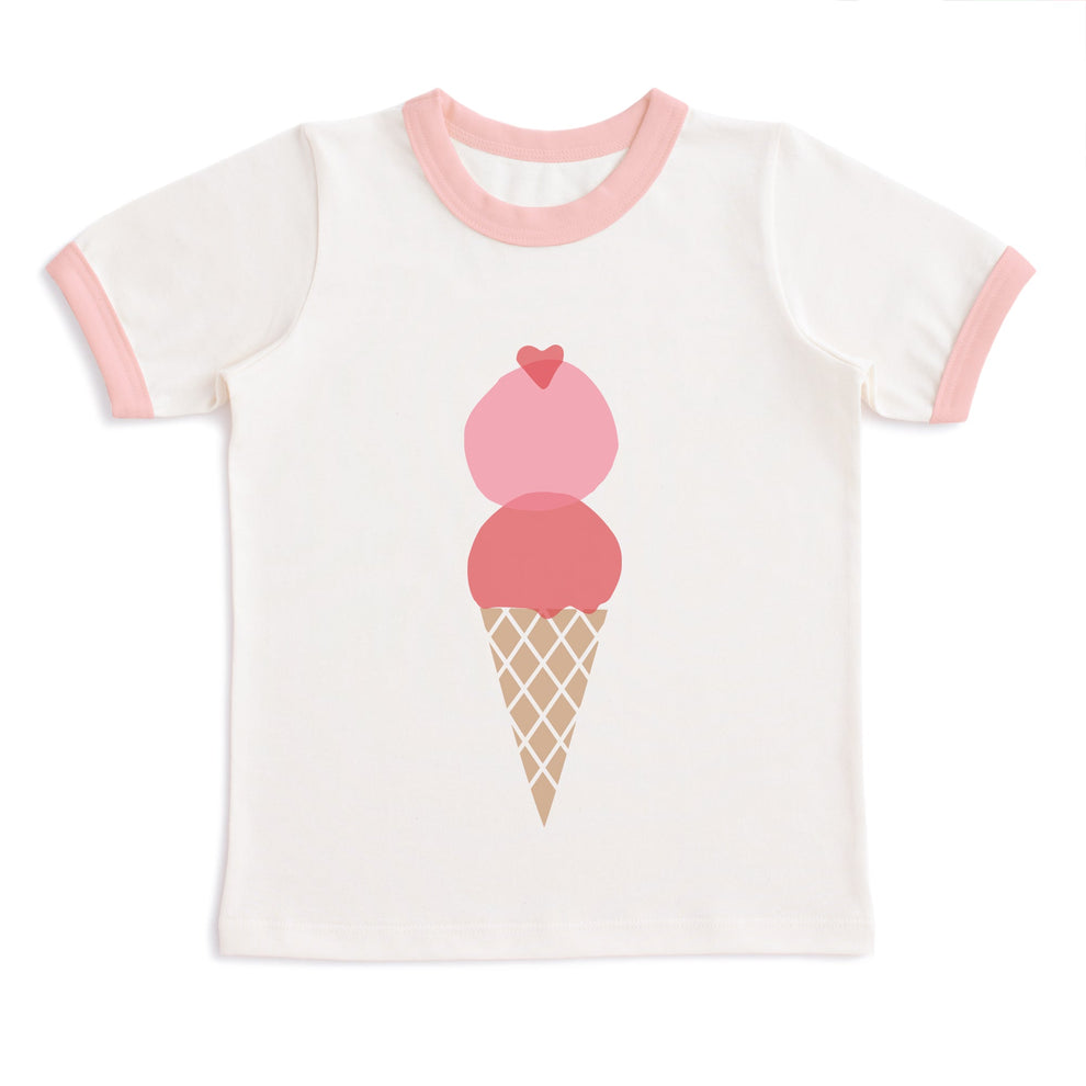 Graphic Ringer Tee || Ice Cream Cone Natural & Pink
