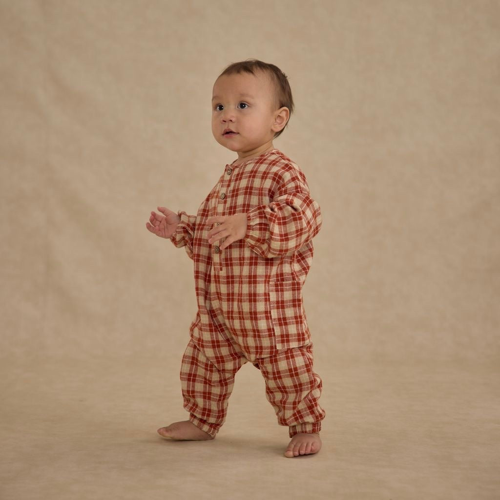 Relaxed Woven Jumpsuit || Red Plaid