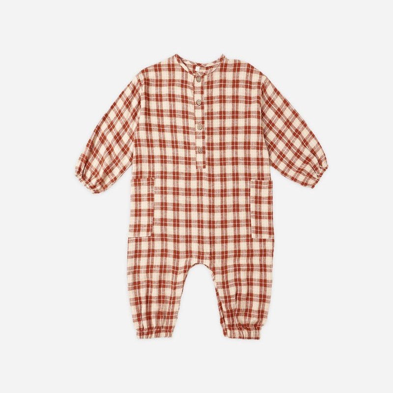 Relaxed Woven Jumpsuit || Red Plaid
