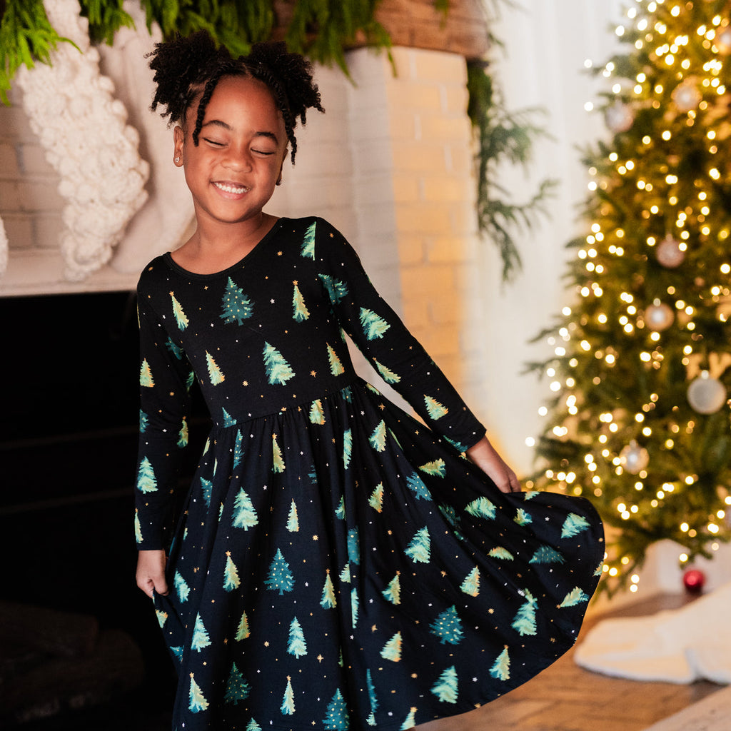 Holiday Long Sleeve Twirl Dress || Twinkle Tree
