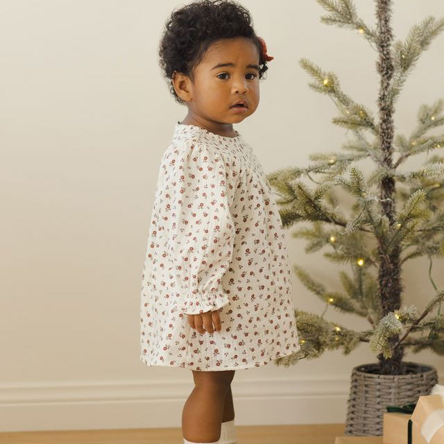 V Smocked Dress || Winter Ditsy