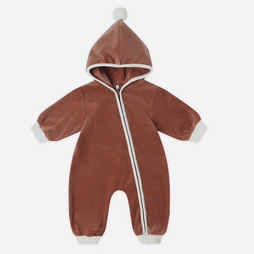Velour Zip Jumpsuit || Cranberry