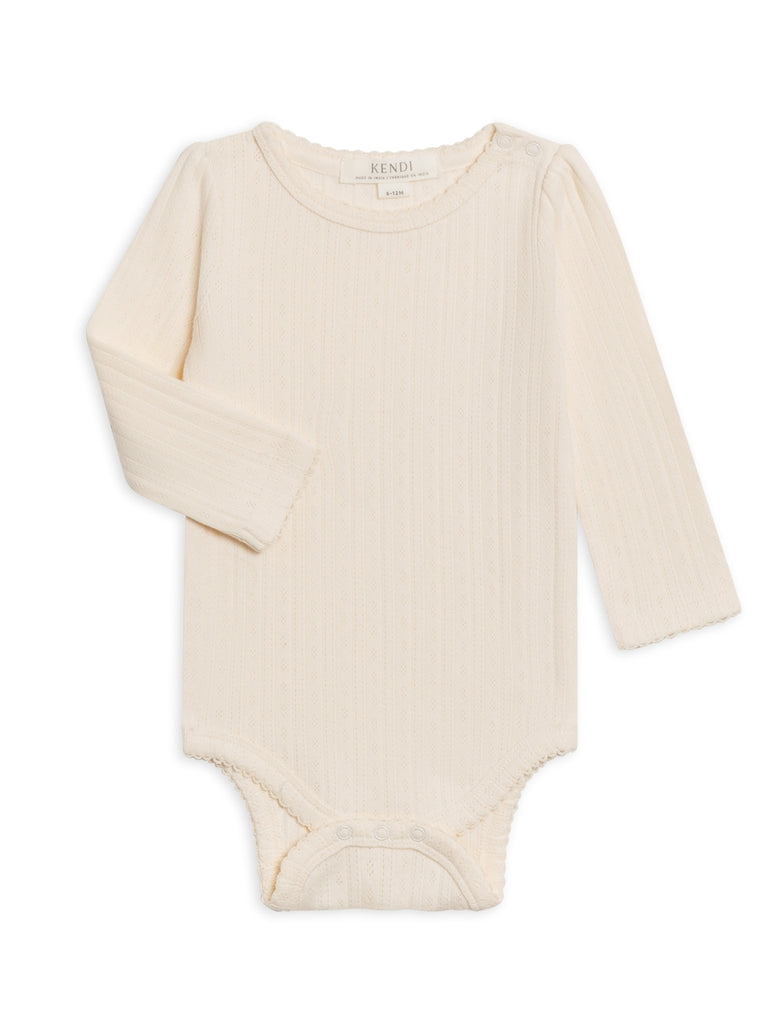 Thea Pointelle Long Sleeve Bodysuit || Ivory