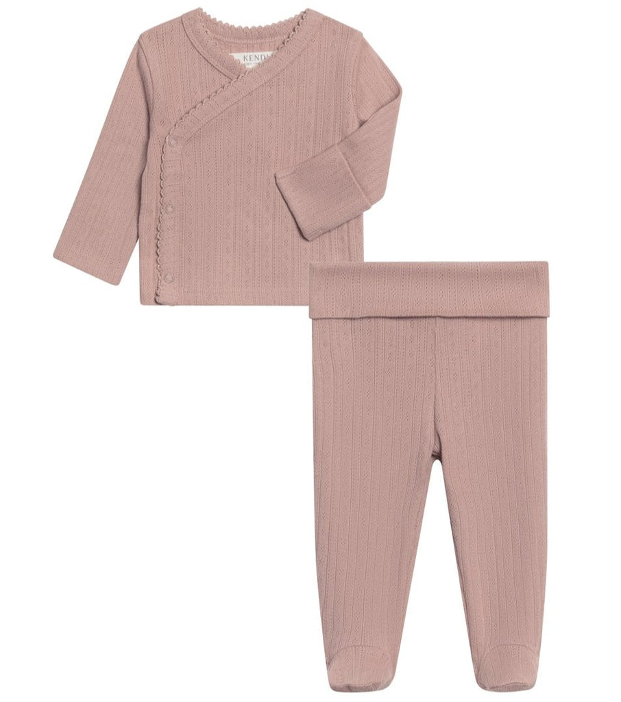 2-Piece Lacey Pointelle Kimono Top & Pant Set || Wren