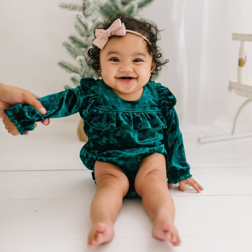 Hayley Romper || Green Crushed Velvet