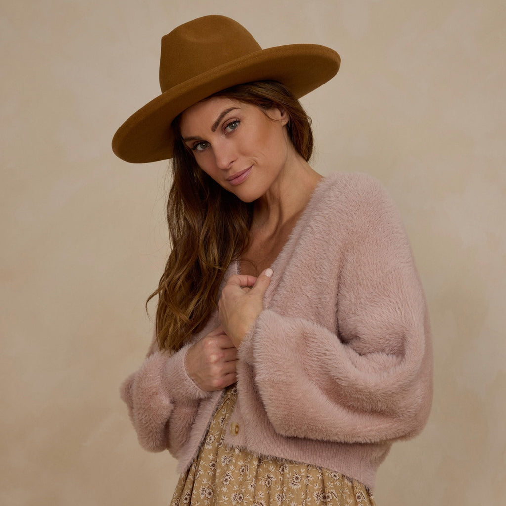 Adult Fuzzy Cardigan || Blush