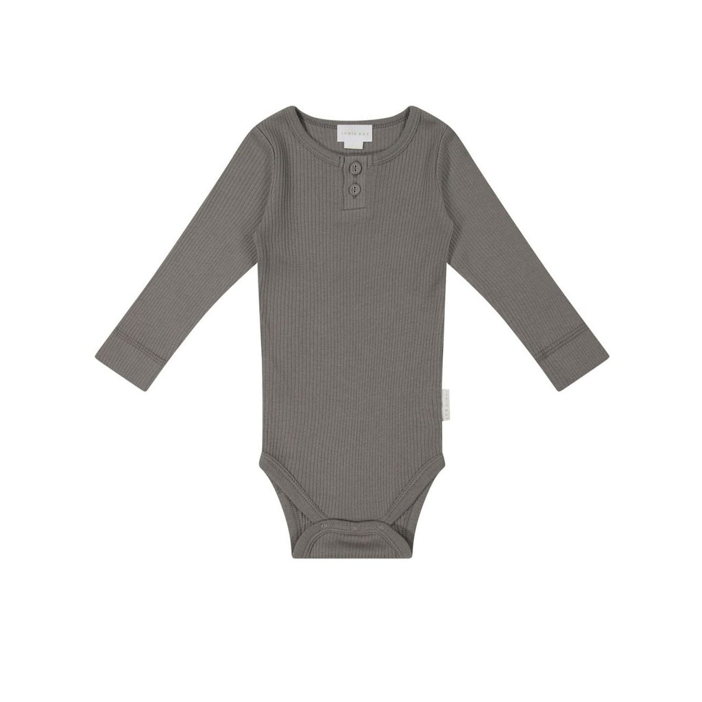 Organic Cotton Modal Long Sleeve Bodysuit || Cobblestone
