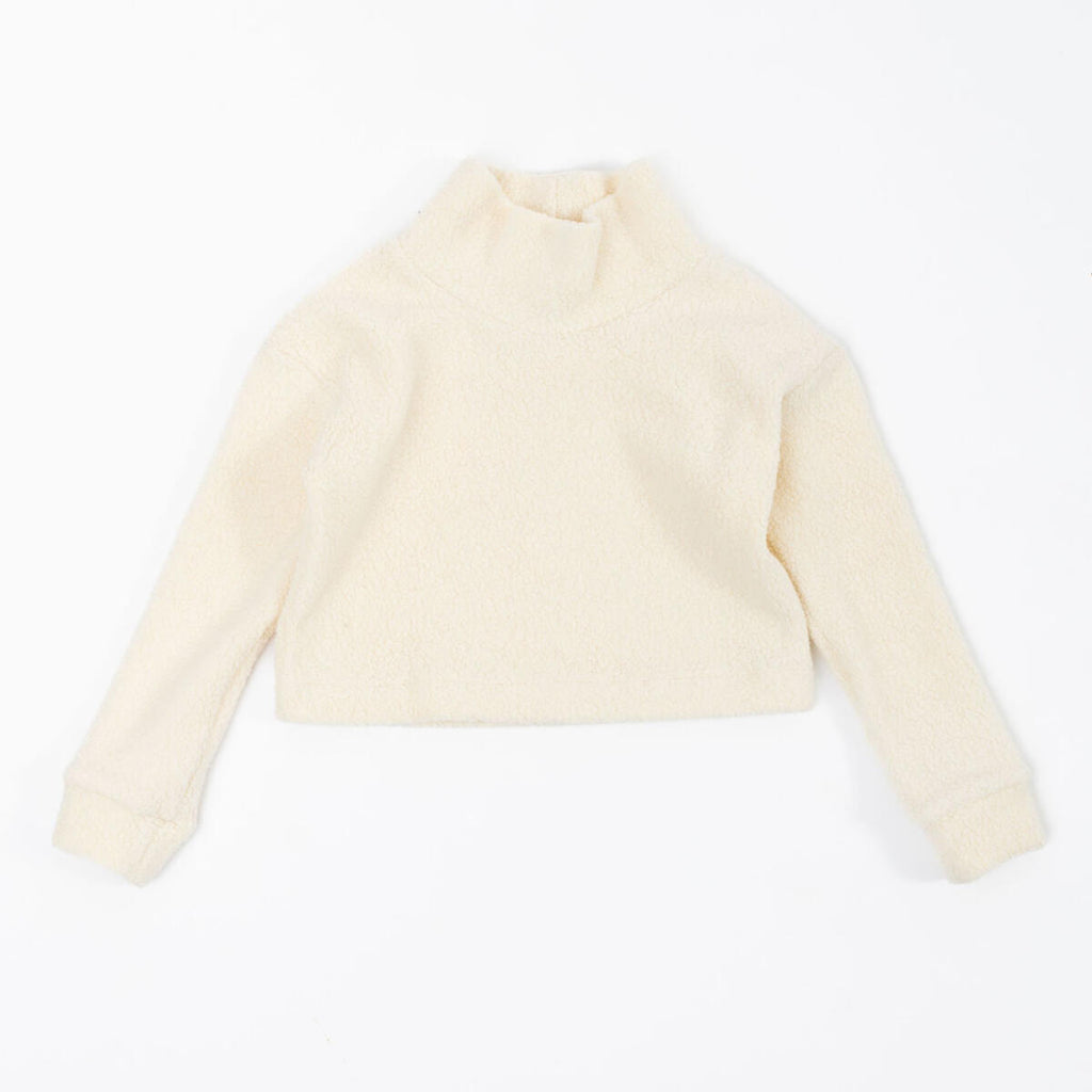 Funnel Cropped Sweatshirt || Cream Sherpa