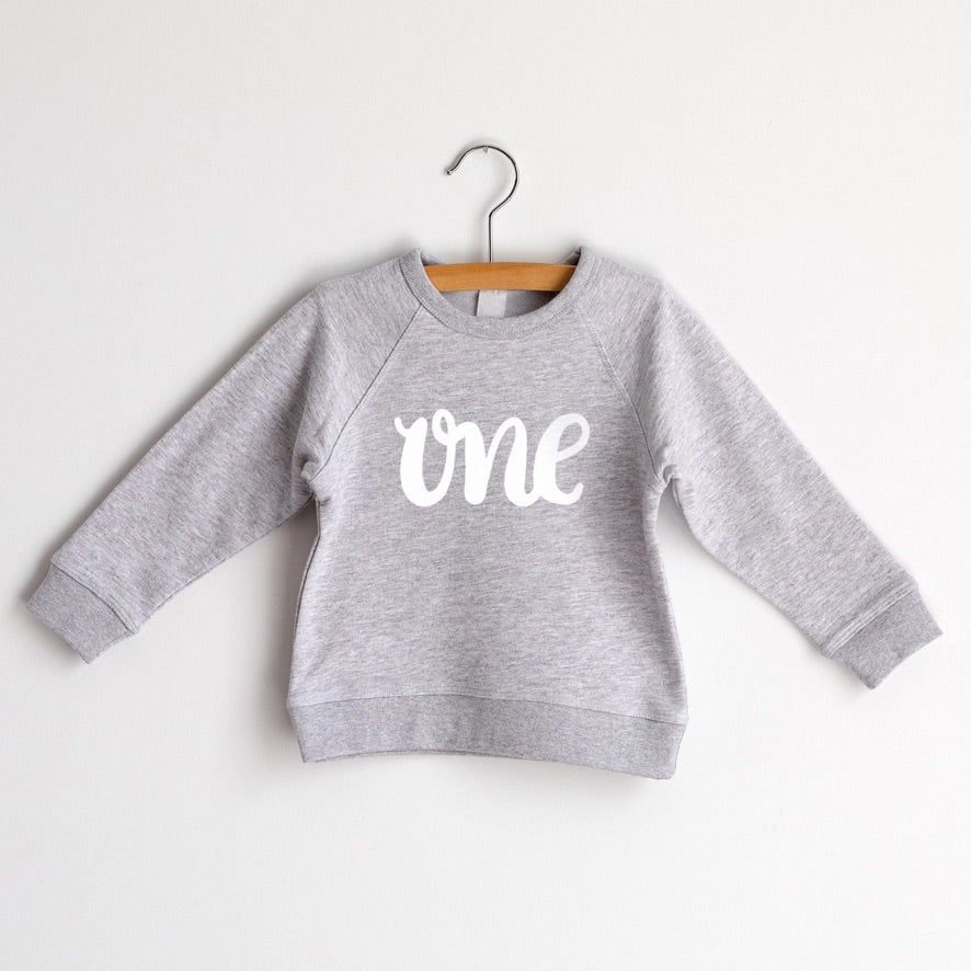 One Script Gray French Terry Pullover