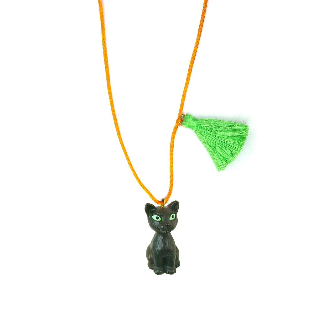 Black Cat with Glow in the Dark Eyes Necklace