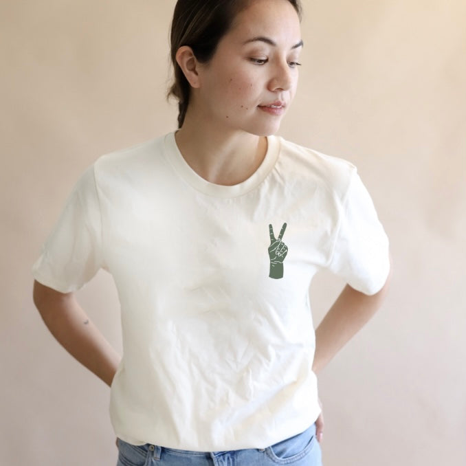 Adult - Peace Hand Embroidered Tee